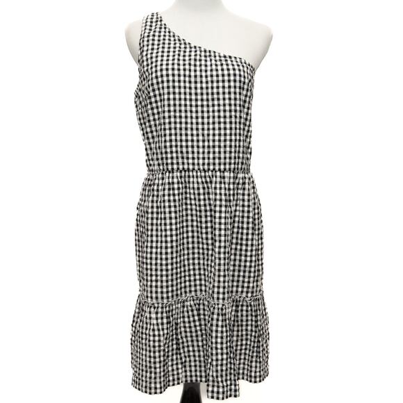 Crown & Ivy Black White Gingham One Shoulder Dress Size 16 - Picture 1 of 9